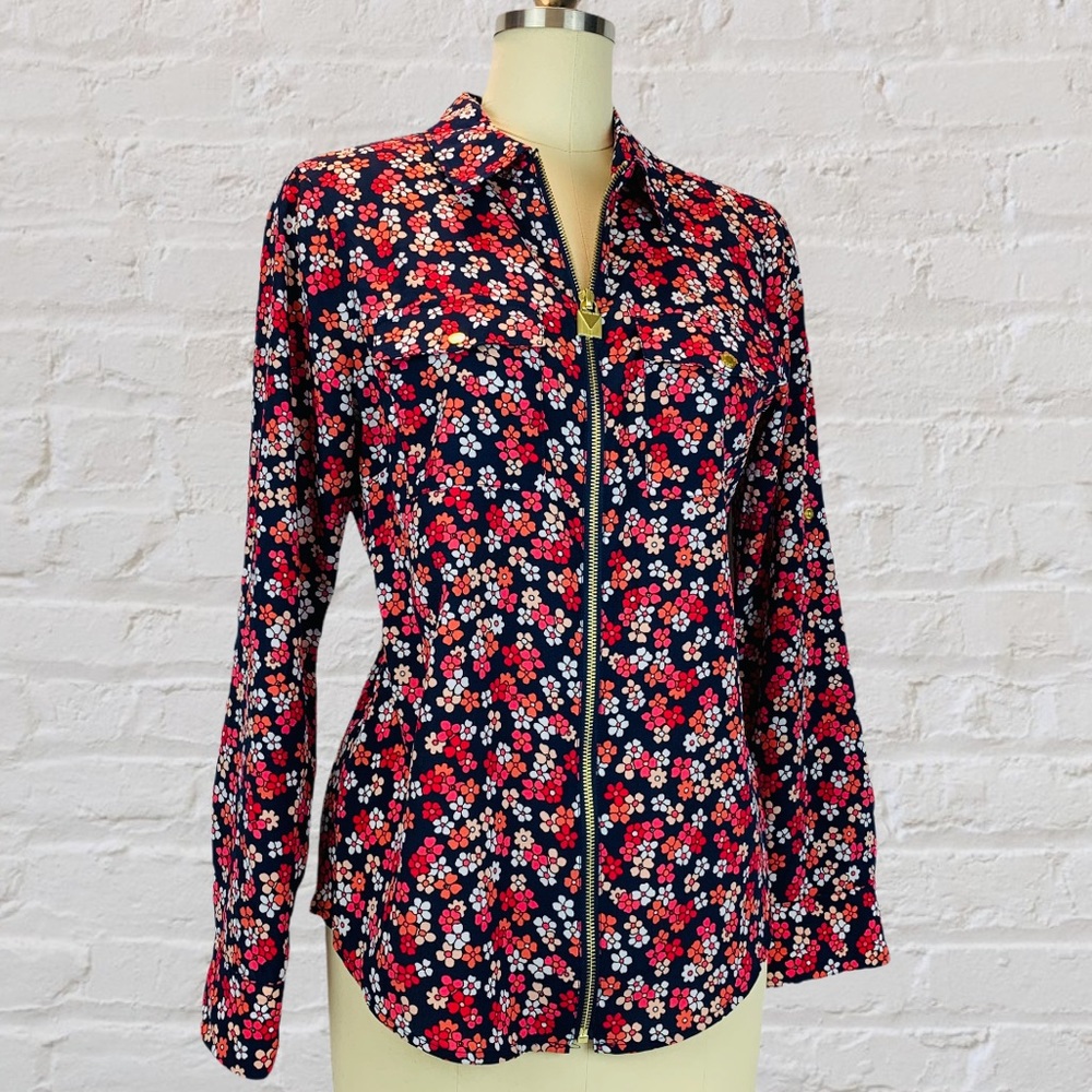 Michael Kors Zip Front Long Sleeved Floral Blouse
